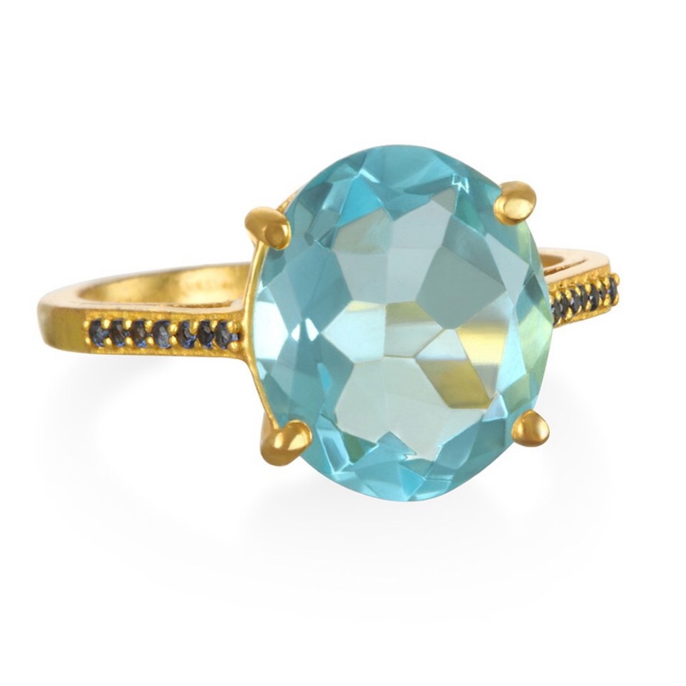 Amelia Rose Sky Blue Gold Ring, Size 8